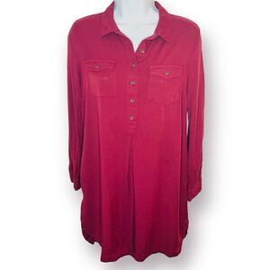 Old Navy Half Button Down Tunic Shirt Dress Pinot Maroon Red S